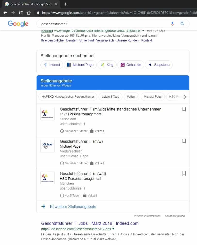 google for jobs - Die Jobbörse übernimmt Stellenanzeigen der Unternehmen & Personalabteilung