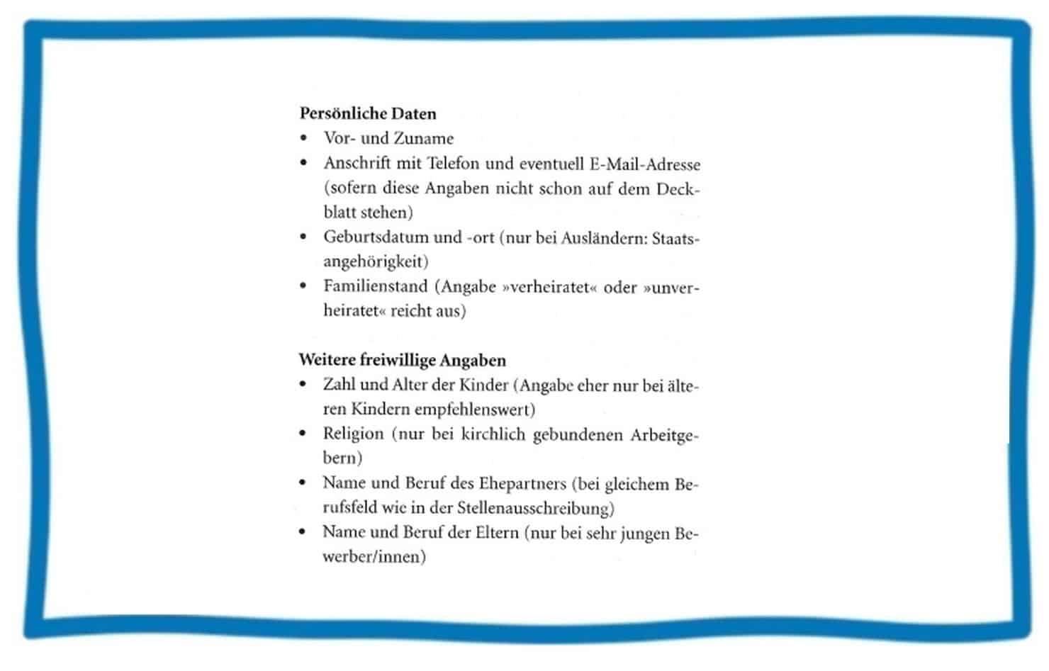 CV Vorlage Teil 1 persönliche Daten